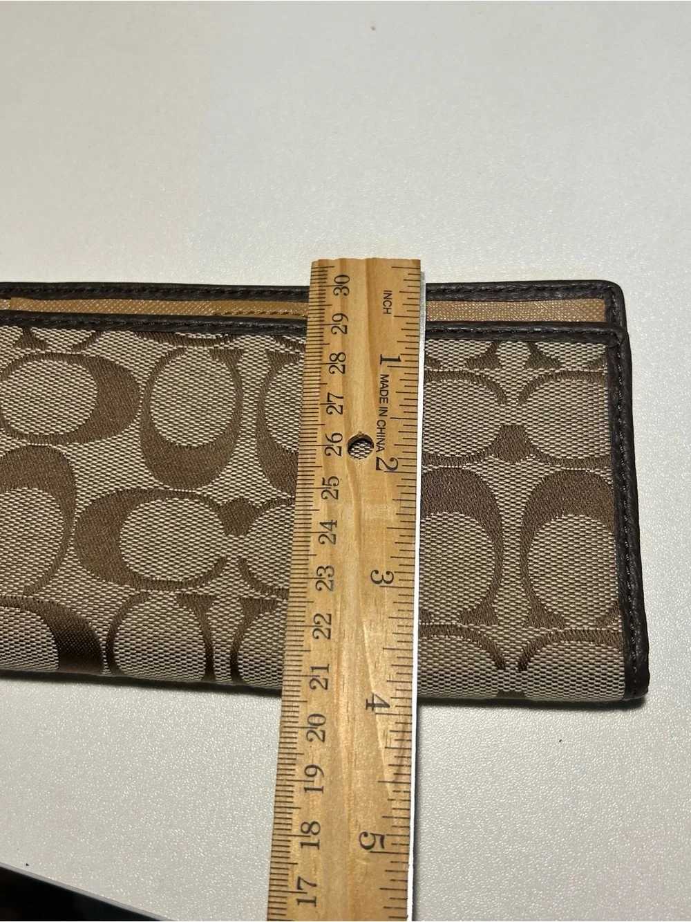 Coach Signature CC Khaki Brown Checkbook Cover Wallet Pen Holder